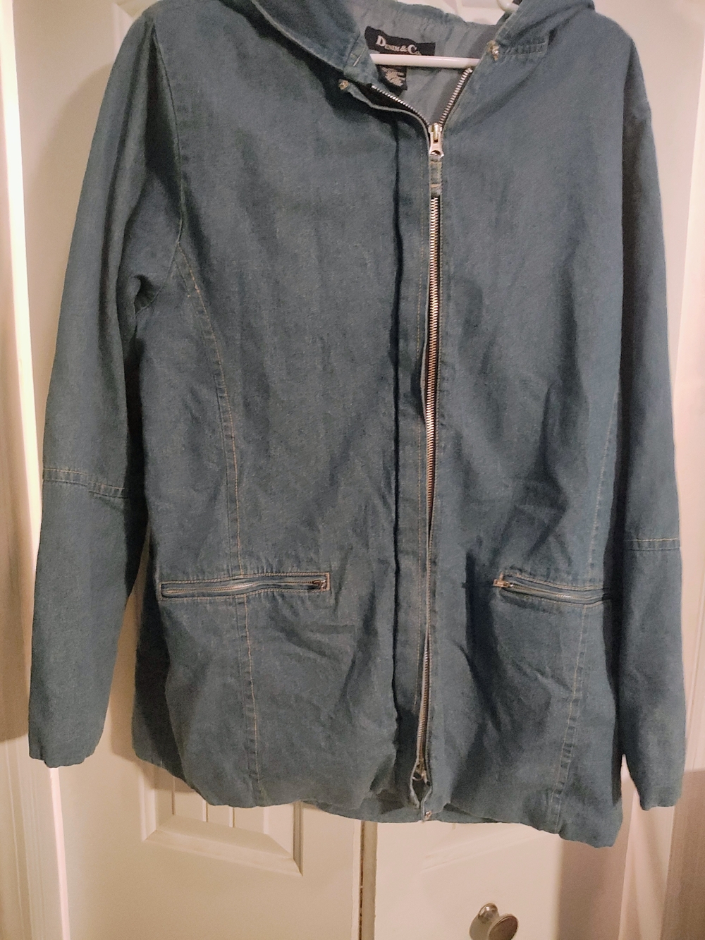Denim&Co Teal Hooded Zip-Front Jean Jacket